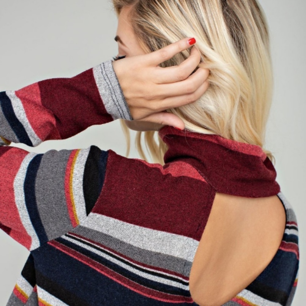 NAVY PRINT STRIPE LONG SLEEVE TOP - Picture 4 of 4